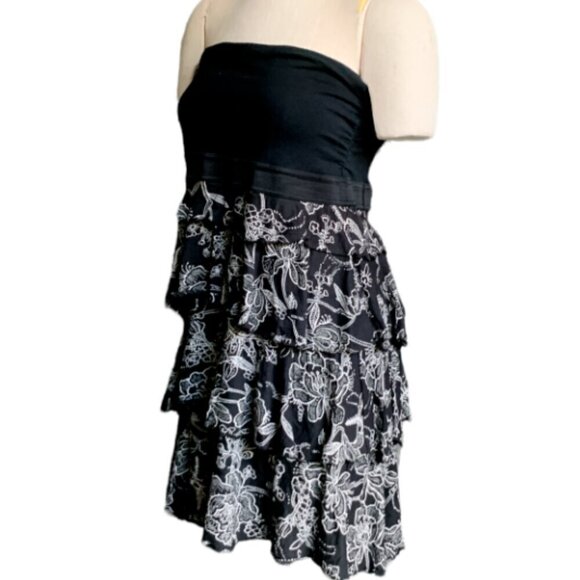 Express Strapless/Tube Dress Floral Ruffle Tiered Skirt L Black #50i - Picture 5 of 9